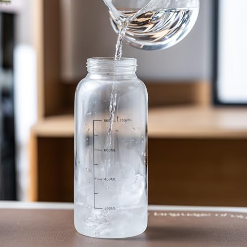 34oz Glass Water Bottle with Capacity Mark & Sleeve, BPA-Free Tea Bottle with Infuser for Hot & Cold Drinks, Tea, Coffee and Water for Gym, Home & Office