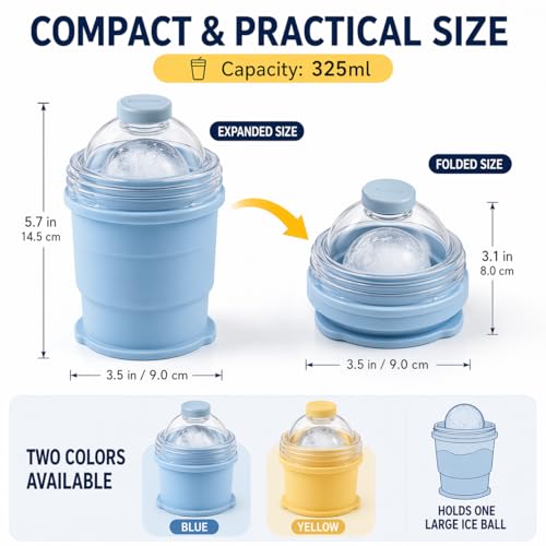 Foldable Ice Ball Cup with Straw, 2-in-1 Silicone Mold & Collapsible Travel Tumbler, Large 6cm Sphere Maker, Portable Drink Cup, 325ml (YELLOW) - color: Yellow