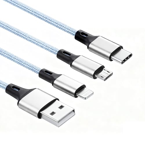 IFLASH MicroUSB/Type C Cable (3in1), 3 in 1 Multi USB Charging Short 8” Keychain Cord Compatible with Galaxy S10 S9 S8, iPhone 17 16 15 14 13 12 XS MAX XR 8 7 6 Plus (Silver) - color: Lightning + TYPE C + Micro (Silver)