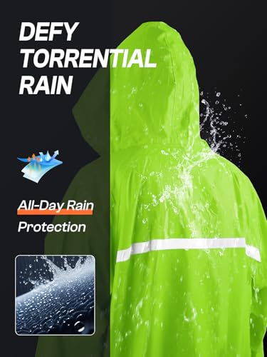 Mens Long Hooded Safety Rain Jacket Waterproof Emergency Raincoat Poncho - color: Green, size: Small