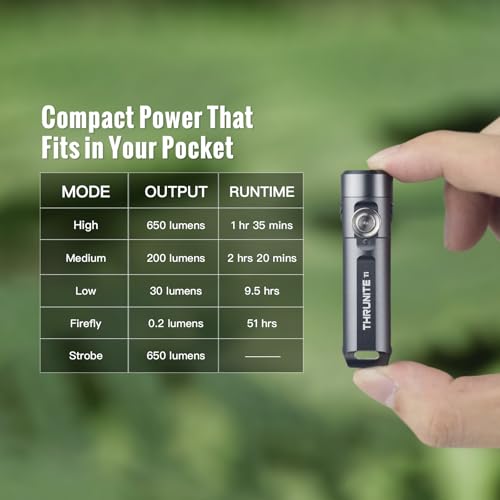 ThruNite Ti Mini Keychain Flashlight USB-C Rechargeable 650 Lumens (Grey) | IPX-6 Waterproof EDC Pocket Light, Magnetic Tail, 5 Modes, 6061-T6 Aluminum, 26.5g for Camping Hiking Everyday Carry Gift - color: Grey Cool White