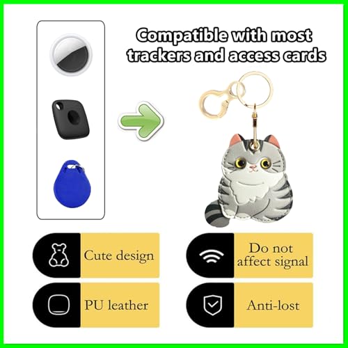 Leather Keychain holder Protective Case Compatible with Apple AirTag - color: Cat F