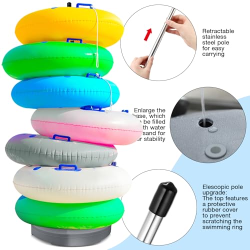 Pool Float Storage Rack Pool Float Holder Stainless Steel Equipment Holder Water Filling Base Portable Scalable Outdoor Rack for Swimming Outdoor Storage(13 x 59 in,Gray) - color: Gray, size: 13 x 59 in