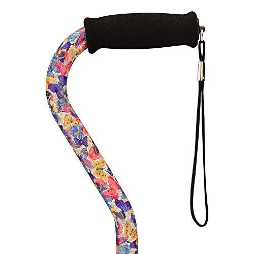 Nova Joy Designer Offset Quad Cane for Seniors - Unisex Adjustable Lightweight Walking Aid with Foam Handle, Wrist Strap and Anti-Rattle Lock - Essential Mobility Support - Butterfly Symphony - color: Butterfly Symphony
