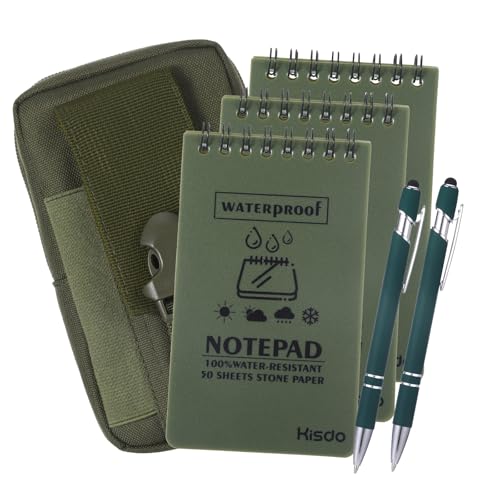 6 Pcs Waterproof Notebook Set, Write in The Rain Notebook, All Weather Notebook, Police Notepad, Field Notes Notebooks, 3 × 5" Pocket Notebook with Pen and Cover for Outdoor Activities Recording Green - color: Green
