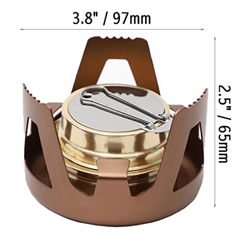 Mini Alcohol Backpacking Stove, Lightweight Brass Spirit Burner with Aluminium Stand for Camping Hiking and Picnic - color: Brown