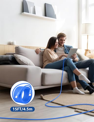 15FT USB C to USB C Cable, Long 60W USBC to USBC Cord Fast Charging | Extra Long Type C to Type C Cable for iPhone 17 16 15 Pro Plus Pro Max,Galaxy S26/S25/S24,iPad Pro/Air,MacBook Pro/Air, Blue - color: Blue, size: 15ft