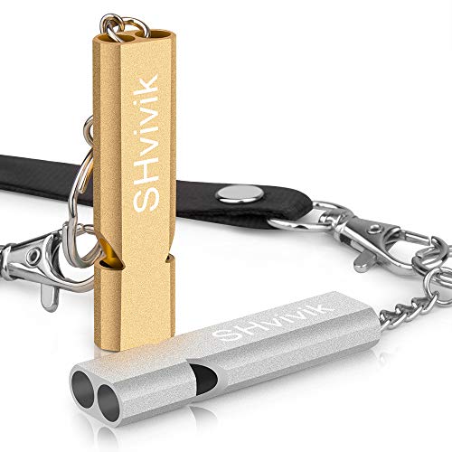 Emergency Whistle, 2PCS Premium Safety Survival Whistles with Lanyard Keychain, High Pitch Double Tubes for Outdoor Hiking Camping Hunting Fishing Boating