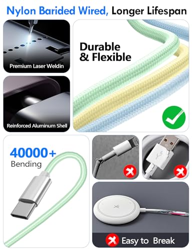 1Pack Travel Essentials for Apple Watch Charger,3-in-2 Multi Charging Cable | Cruise Vacation Camping Essentials for iPhone Charger,Type C/Lightning for iWatch,iPhone 17-12,Xbox Series X&S-4FT Green - color: Green, size: 1Pack-4FT