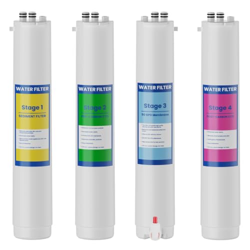 H2O 4 Stage Twist Lock Water Replacement Filters Compatible with Pure Blue H2O 4 Stage PB‑TLRO4H50T Reverse Osmosis Water Filtration System 4 Pack
