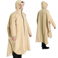 ANYOO Waterproof Rain Poncho for adults Lightweight Reusable Hiking Hooded Coat Jacket for Outdoor Activities - color: Khaki With Pocket