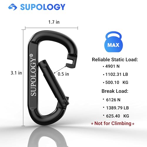 Heavy Duty Carabiner Clip, Steel Carabiners 1100lbs 3" D Shaped Spring Hook Small Clips for Hammocks, Hiking, Keychains, Outdoors and Gym, Dog Leash and Key Ring