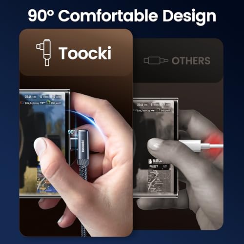 toocki USB C Cable Right Angle, 2-Pack 6.6ft USB A to USB C Charger Cable | Black, 90 Degree, Braided, Fast Charging, Carpaly Cord for iPhone17 Series, Samsung Galaxy S25/ S24+/Note 10, LG V30, Switch - color: Black, size: 6.6FT+6.6FT