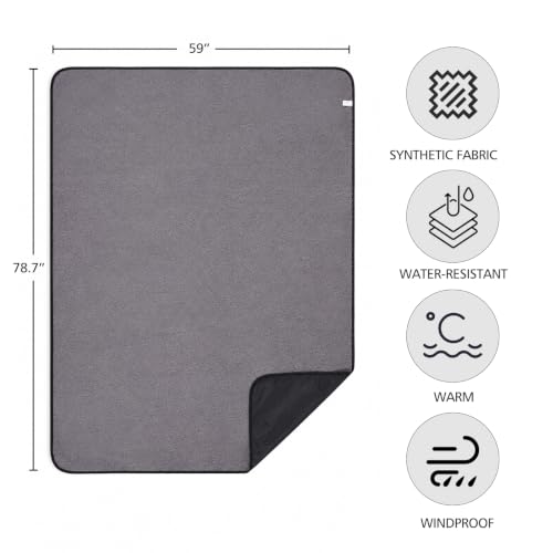 REDCAMP 79"x59"Large Outdoor Camping Blanket Sherpa Fleece Lining, Black - color: Matte Black, size: 59"x 79"