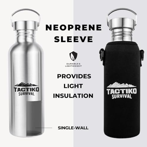 Tactiko Stainless Steel Wide Mouth Water Bottle | Single Wall Boil-Safe - color: Black, size: 25 oz/750 ml