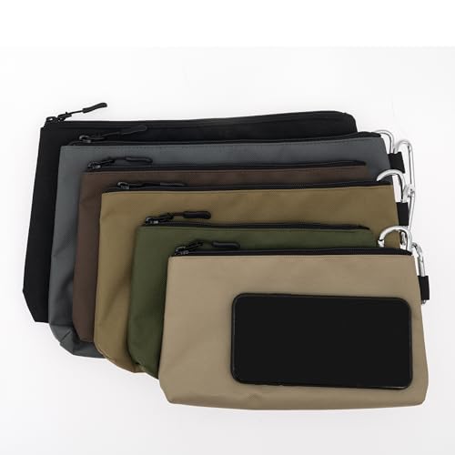 COREFLEX Premium Tool Pouch Zipper Bag, Small Tool Bag, Multipurpose Storage pouch, Heavy duty Flat Bottom Tool bag with YKK Zipper (6 pack Combo mixed size) - size: 6 pack Combo mixed size Khaki
