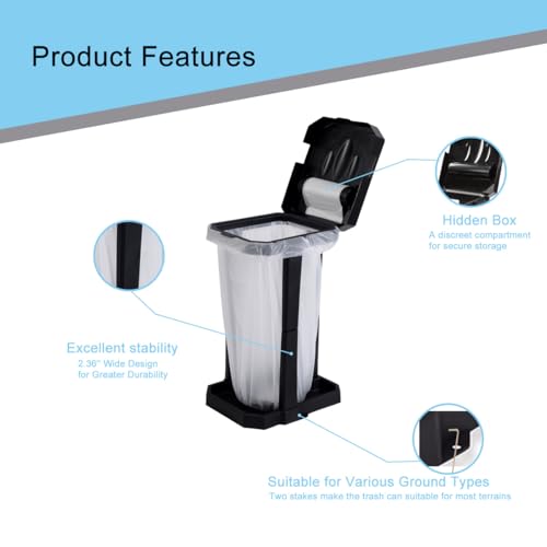 Collapsible Trash Can with Reinforced Legs & 20 Bags – Portable Garbage Bin for Camping, RV, Picnics, Indoor/Outdoor Use, Easy Assembly, Compact Storage, Includes Ground Pegs for Stability