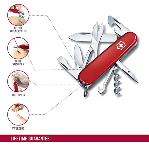 Victorinox Swiss Army Climber Pocket Knife (Red) | 14 functions providing versatility corkscrew can opener bottle opener wire stripper - color: Red