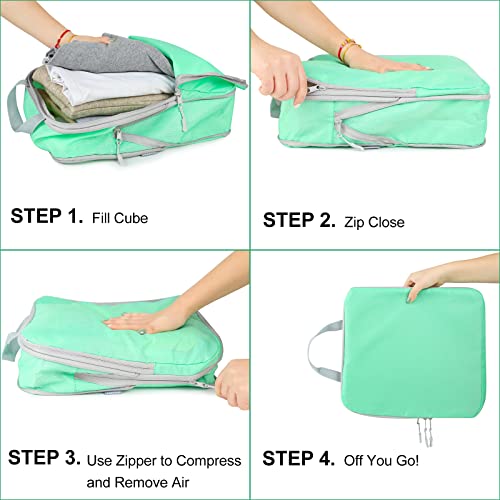 COVAX 4 Set Compression Packing Cubes, Travel Luggage Organizers and Storage Packing Cubes (Green) - color: Green