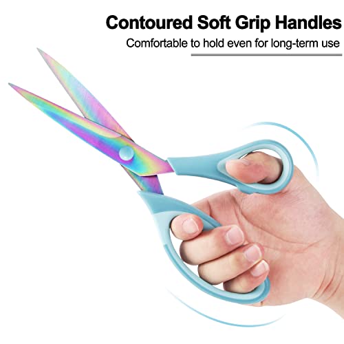 Scissors All Purpose, Sharp Titanium Blades Shears, Rubber Comfort Grip Handle, Multipurpose scissors 3 pack, Great for Office, Fabric, Craft, Sewing, Arts, School and Home Supplies, Blue - color: Blue
