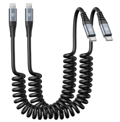 USB Type C to Lightning Cable 6FT 2Pack Coiled iPhone Charger Fast Charging | for CarPaly [Apple MFi Certified] Short USBC iPhone Cord Compatible with iPhone14/13/12/11 Pro Max/Plus/iPad/CarPlay-Black - color: Black, size: 6FT, style: Usb C to Lightning