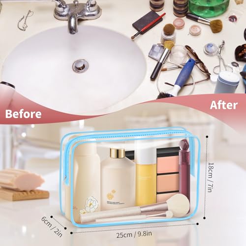 TISRATOK 12 PCS Clear Makeup Bags with Zipper, TSA Approved Toiletry Pouch - color: Blue, size: Large