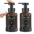 Luxspire Glass Foaming Soap Dispenser 15oz Hand Soap Bottle, Amber, 2 Pack | Anti-drip pump, wide mouth easy refill, non-slip silicone base, 7 waterproof labels, bathroom and kitchen sink use - color: Amber