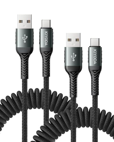 USB A to USB C Cable 3FT/6FT, Coiled USB C Cable for Car, 66W USBC Cable | Fast Charging 3A USB C iPhone Cable Compatible with iPhone 17/16/15/Samsung Galaxy S20 S10 Plus and More USB C Devices - color: Black, size: 3FT&6FT, style: USB A to USB C