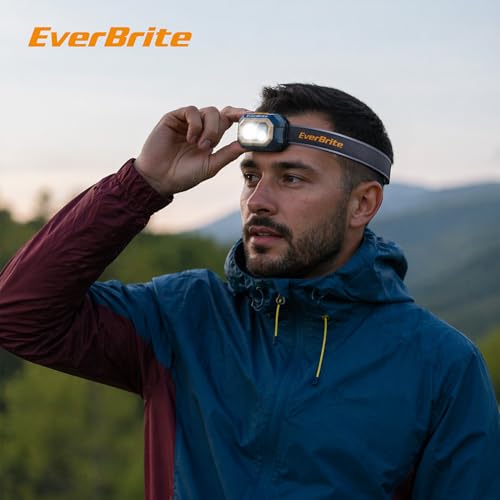 EverBrite 700 Lumens Rechargeable Headlamp with White Red Green Light Modes | 700 Lumens, White Red Green Light Modes, Stepless Dimming, Memory Function, 60° Tilt, 6 Modes for Hunting, Camping, Hiking - size: Small