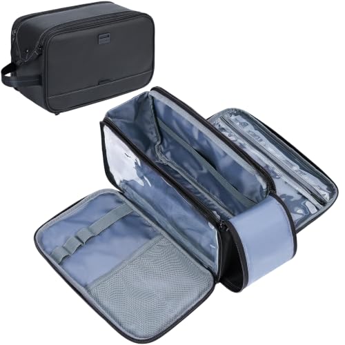 ZEEMO Travel Toiletry Bag for Men, Full Open Dopp Kit with Dual Compartment | Double-sided storage and water-resistant fabric for Shower and Hygiene Accessories,Bathroom Essentials,Cosmetics,Black,Large