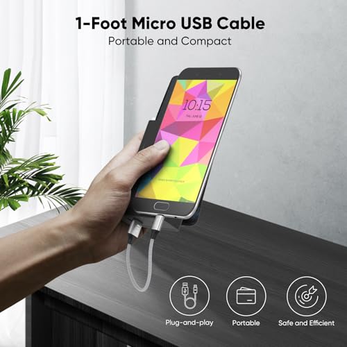 Micro USB Cable 1ft Short 15W Fast Charging & 480Mbps Data Transfer, USB A to MicroUSB Braided Charge Cord for Old Kindle Android Phone Nokia Tablet PS4 Controller Raspberry Pi and More