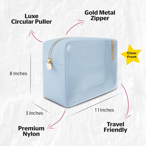Large Clear Makeup Bag TSA-Approved Travel Cosmetic Pouch Spacious Transparent Toiletry Bag for Women and Girls Waterproof Clear Organizer Case Light Blue - color: Light Blue, style: Large