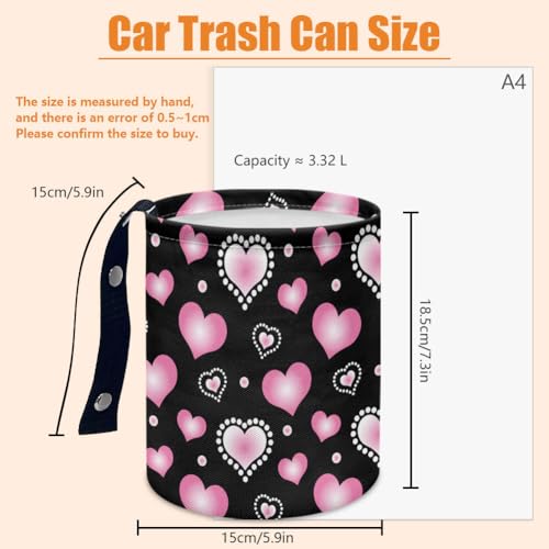 Pink Heart Car Trash Can Waterproof Car Garbage Can Car Seat Back Hanging Trash Bag Portable Camping Garbage Bin Storage Bag Collapsible Trash Container for Car 5.9 x 7.3 in - color: Heart