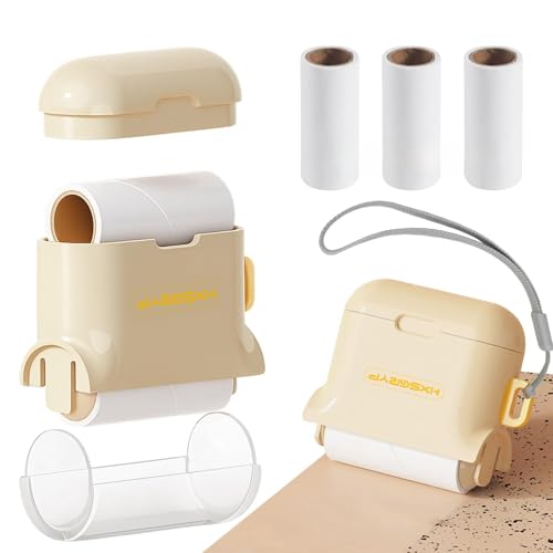 150 Sheets Mini Lint Roller Set Portable Travel Essentials Pet Hair Rollers for Clothes Refillable Pocket Size Sticky Lint Remover with Cover & Built-in Storage Compartment (Yellow) - color: Yellow