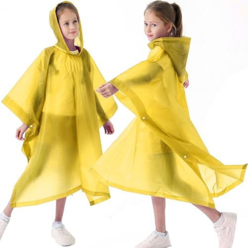 2 Pack Raincoats for Kids, Kids Rain Jacket Reusable Rain Ponchos for Boys and Girls - color: Yellow