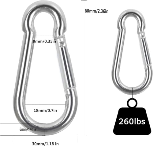 60Pcs Stainless Steel Carabiner Clip Spring-Snap Hook 1/4 in, M6 2 3/8 Inch Small Heavy Duty Carabiner Clips for Hammock, Punching Bag, Swing, Gym