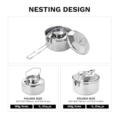 Fire-Maple Antarcti Camping Cookware Set Stainless Steel Kettle Pot Set, 1L - size: S/S Kettle Pot Set