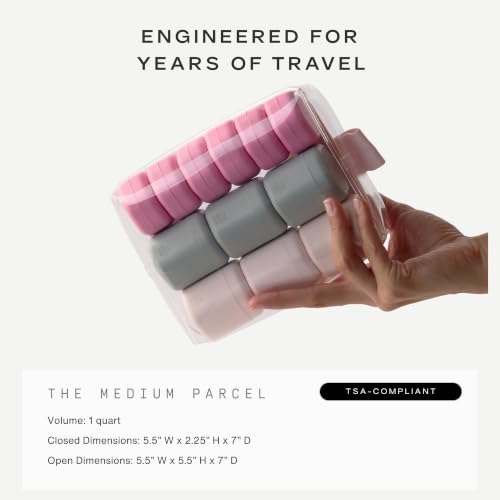 Cadence Parcel - Clear Travel Kit with Zipperless Magnetic Closure - Rose, Medium - Durable, Leak-Resistant and TSA Approved Toiletry Bag - Modular Organization - Recycled TPU (1 Qt) - color: Rose, size: Medium
