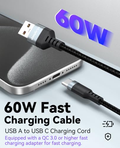 Short USB A to USB C Cable 3 inch, 60W Fast Charging Type-C Cord