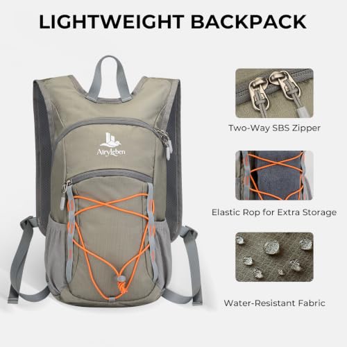 14L Small Hiking Backpack, Packable Travel Daypack for Men Women | Lightweight, Quick-Access Phone Pocket, Breathable, Water Resistant, Adjustable Straps, Emergency Whistle, Commuting Cycling - color: Grey