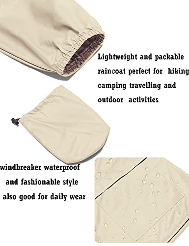 Avoogue Raincoat Women Lightweight Waterproof Rain Jackets Packable Outdoor Hooded Windbreaker - color: Beige, size: 3X-Large