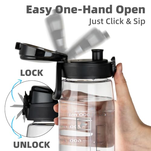 Fanhaw 32 oz Clear Plastic Water Bottle, BPA Free Leakproof Tritan Sports Water Bottle with Chug Lid, Wide Mouth Reusable Bottle for Gym, Travel, School & Office (Clear & Black) - color: Clear&Black