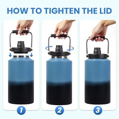 1 Gallon Water Bottle Insulated Stainless Steel Keeps Ice 48Hr, Large Water Gallon Jug Wide Mouth Leakproof Vacuum for Gym, Camping, & Construction Gradient Blue - color: Gradient Blue