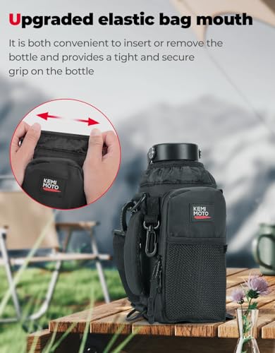 KEMIMOTO Water Bottle Holder Bag, Water Bottle Carrier with Adjustable Shoulder Strap, Water Bottle Pouch Holder for Hiking, Compatible with YETI Stanley SLM 32 oz, 40 oz - size: Elastic Band-40 oz