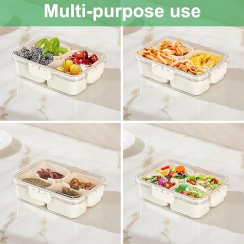 Small 4 Compartment Snackle Box Container Clear Snack Box with Lid | 3 Pack Mini Snacklebox for Veggie, Candy, Fruits, Nuts, Charcuterie, Travel & Picnics & Office Lunch - color: 3 pack 4 compartment divided snackle box container
