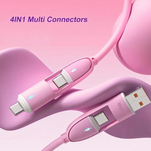 IHAO Multi Connectors Charger Cable USB A/Type C to USB Type C PD Fast Charging Cord Flexible and Durable Liquid Silicon Rubber Soft Cable Durable & Tangle-Free Design for All Devices-4IN1 Pink - color: 4in1 Silicone Rubber Pink