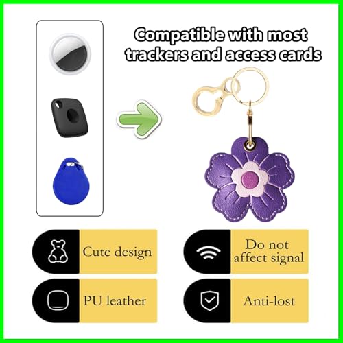 Leather Keychain holder Protective Case Compatible with Apple AirTag - color: Purple Flower