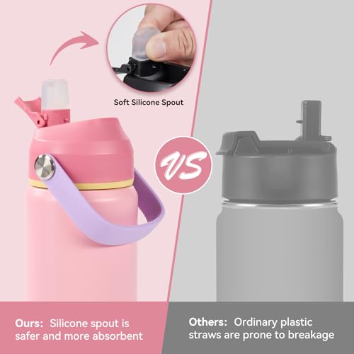 Fijinhom 24oz Insulated Stainless Steel Water Bottle, Wide Mouth Double Wall Vacuum, Silicone Straw, Sweat & Leak Proof, BPA Free Insulated Water Flask for Travel, Keep Cold 24h Hot 12h, Cherry - color: Cherry, size: 24 Ounces