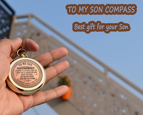 to My Son Compass with Wooden Box-Mom to Son Compass–Father to Son Gifts- to My Grandson -Graduation Day Gifts for Son-Birthday, Baptism, Graduation, Confirmation, Communion Compass for Women Men - style: # 3 TO MY SON COMPASS