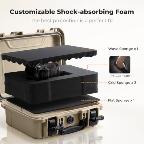 K&F CONCEPT Waterproof Hard Case, IP67 Protective Case with Pre-Scored Foam - color: Khaki